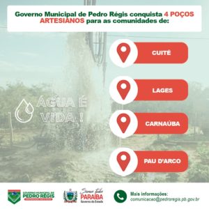 Governo de Pedro Régis firma acordo com Estado para perfuração de 4 poços artesianos na zona rural
