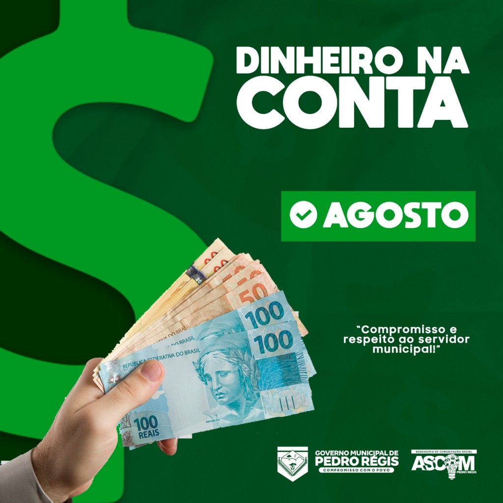 Governo Municipal de Pedro Régis paga salários de agosto nos dias 29 e 30